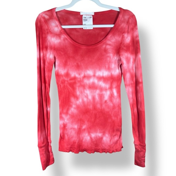 Helmut Lang Tie-Dye Scoop Neck Long Sleeve 100% Cotton Women's Small Red - Picture 5 of 12